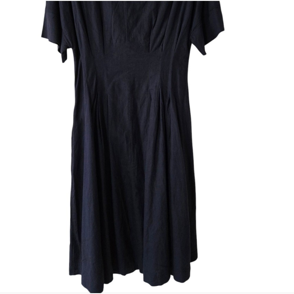 H by Halston Navy Linen‎ Blend Midi Shirt Dress Button Front Summer Classic - Picture 6 of 7